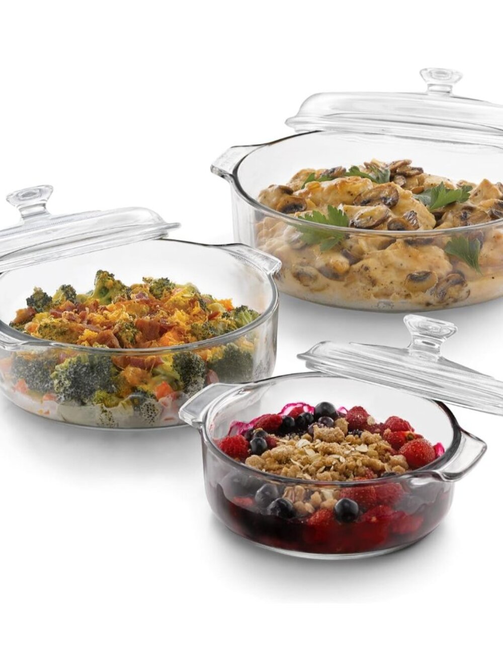Baker's Basics Glass Casserole Dish Set with Covers, 3-Piece
